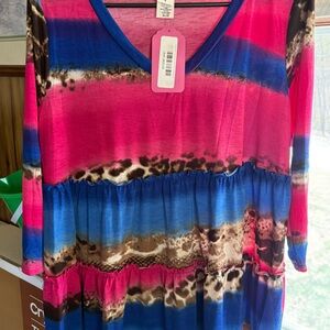 Vibrant Pink and Blue Leopard Print Women's Top by Sew In Love. Size M. NWT.